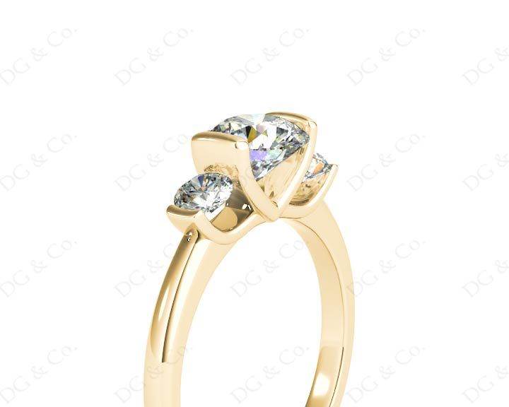 Round Cut Classic Trilogy Tension Set Diamond Ring - 18K Yellow - DG & Co. Jewellery