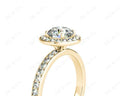 Round cut halo diamond engagement ring with four claw setting in 18K Yellow - DG & Co. Jewellery