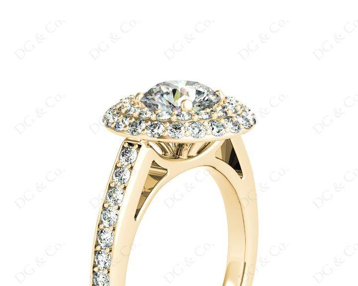 Round Cut Double Halo Diamond Engagement ring with claw set centre stone - 18K Yellow - DG & Co. Jewellery