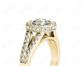 Round Cut Halo Diamond Engagement Ring Split Band with Four Claws Set Centre Stone in 18K Yellow - DG & Co. Jewellery