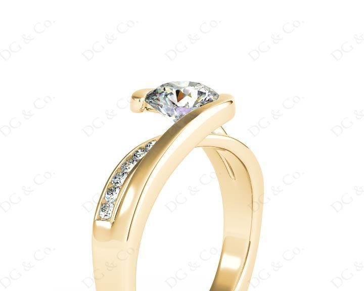 Round Cut Cross Over Ring Half Bezel Set Diamond Engagement Ring with Channel Set Side Stones - 18K Yellow - DG & Co. Jewellery