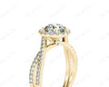 Round Cut Split Shank Diamond Halo Engagement Ring with Pave Set Side Stones Down the Band in 18K Yellow - DG & Co. Jewellery