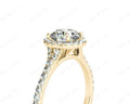 Round Cut Diamond Ring With Round Cut Diamonds Scallop Set on the Halo and Down the Shoulders - 18K Yellow - DG & Co. Jewellery