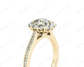 Round Cut Flower Halo Diamond Ring with a Claw Set Halo and Pave Set Side Stones - 18K Yellow - DG & Co. Jewellery