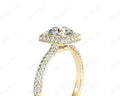 Round Cut Diamond Ring with Micro Pave Set Diamonds on Halo and Down the Shoulders - 18K Yellow - DG & Co. Jewellery