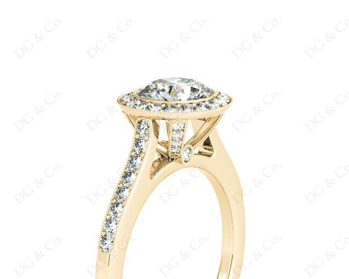 Round Cut Halo Diamond Ring with Bezel Set Centre Stone in 18K Yellow - DG & Co. Jewellery