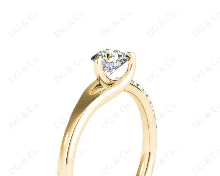 Round Cut Three Claws Diamond Ring with Pave Set Side Stones in 18K Yellow - DG & Co. Jewellery
