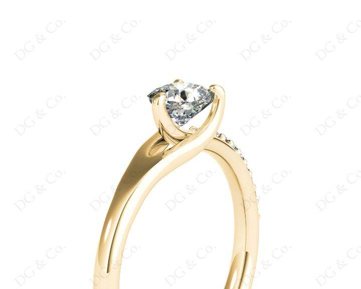 Cushion Cut Diamond Ring with Three Prong Set Centre Stone and Pave Set Side Stones - 18K Yellow - DG & Co. Jewellery