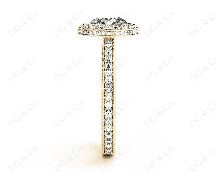 Vintage Style Round Cut Halo Diamond Ring with Bezel Set Centre Stone - 18K Yellow - DG & Co. Jewellery