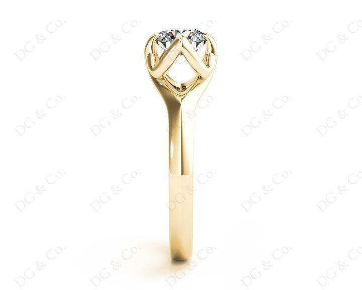 Round Cut Diamond Solitaire Engagement Ring in Split Interwoven Six Prongs Setting - 18K Yellow - DG & Co. Jewellery
