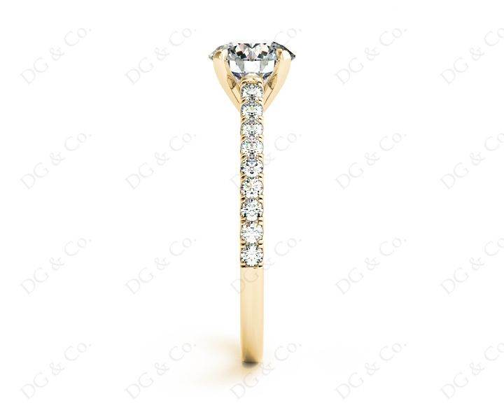 Round Cut Four Claws Diamond Ring with Pave Set Side Stones - 18K Yellow - DG & Co. Jewellery