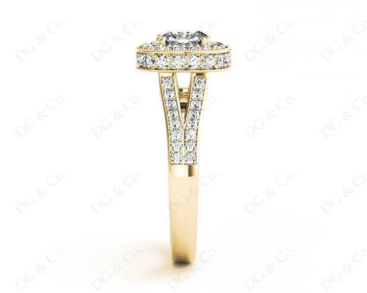 Cushion Cut Halo Ring with Milgrain claw set centre stone - 18K Yellow - DG & Co. Jewellery