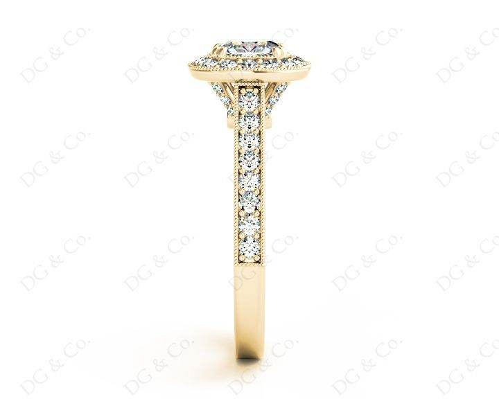 Vintage Style Halo Cushion Cut Ring with Four Claws Set Centre Stone - 18K Yellow - DG & Co. Jewellery