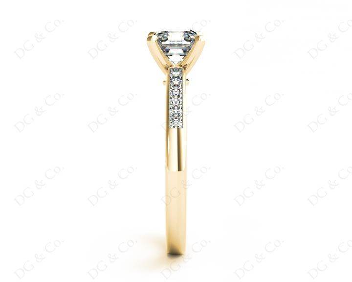 Asscher Cut Diamond Engagement ring with four claws centre stone in - 18K Yellow - DG & Co. Jewellery