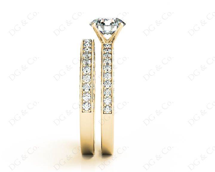 Engagement and Wedding Set Rings Round Cut Diamond with Pave Setting Side Stones in 18K Yellow - DG & Co. Jewellery