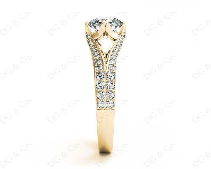 Round Cut Four Claw Set Diamond Ring with Round Cut Diamonds Down the Shoulders - 18K Yellow - DG & Co. Jewellery