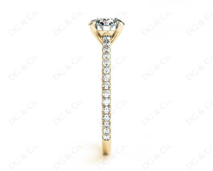 Engagement Ring Round Cut Claw Set Diamond Ring with pave set side stone in 18K Yellow - DG & Co. Jewellery