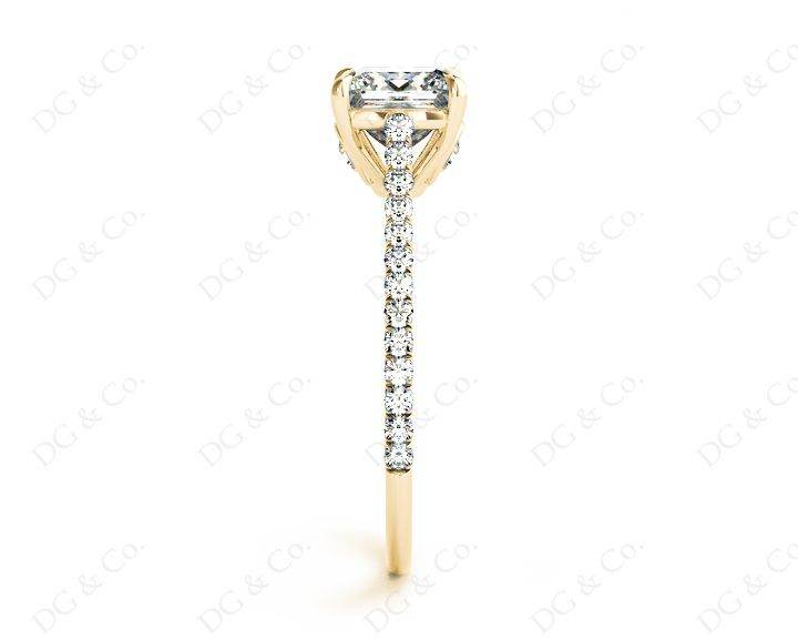 Princess Cut Four Claws Diamond Engagement Ring Pave Set Side Stones - 18K Yellow - DG & Co. Jewellery