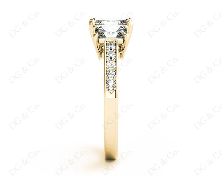 Emerald Cut Trilogy Ring with Channel Set Shoulder Diamonds - 18K Yellow - DG & Co. Jewellery