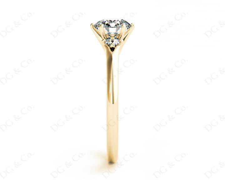 Round Cut Claw Set Trilogy Diamond Ring with Plain Band - 18K Yellow - DG & Co. Jewellery