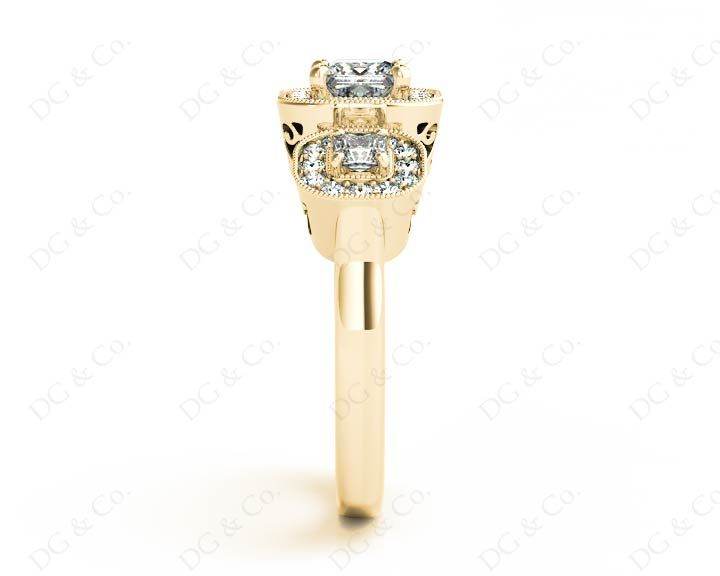Princess Cut Trilogy Halo Diamond Engagement Ring - 18K Yellow - DG & Co. Jewellery