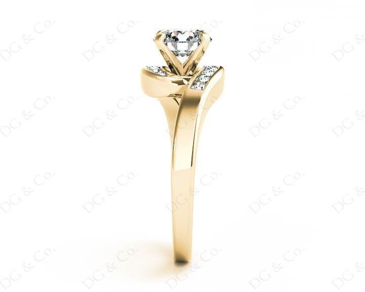 Round Cut Four Claw Set Diamond Ring with Channel Set Stones Down the Shoulders - 18k Yellow - DG & Co. Jewellery
