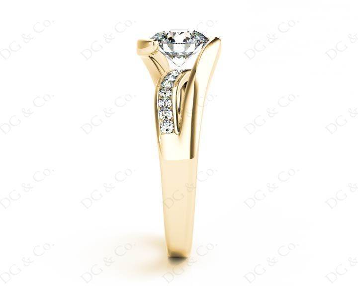 Round Cut Cross Over Ring Half Bezel Set Diamond Engagement Ring with Channel Set Side Stones - 18K Yellow - DG & Co. Jewellery