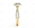 Round Cut Split Shank Diamond Halo Engagement Ring with Pave Set Side Stones Down the Band in 18K Yellow - DG & Co. Jewellery