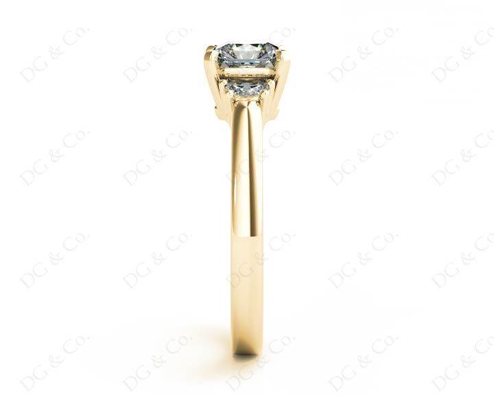 Radiant square cut three stone diamond ring claw set centre stone - 18K Yellow - DG & Co. Jewellery