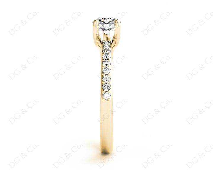 Round Cut Three Claws Diamond Ring with Pave Set Side Stones in 18K Yellow - DG & Co. Jewellery