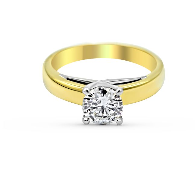 Solitaire Round Brilliant Cut Diamond Engagement Ring In 18K 2Tone Yellow and White Gold (3.20MM)