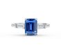 Emerald Cut Ceylon Blue Sapphire Diamond Engagement Ring with Tapered Diamond Shoulder  In 18K White Gold