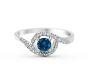 Blue Diamond Promise Ring  Round Cut 4 Claw Setting Pave Setting Side Stone In 18K White Gold 