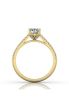 Round Cut Claw Set Hidden Halo Diamond Ring With Pave Set Side Stone-18K Yellow