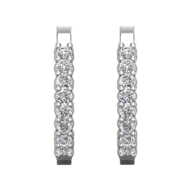 Diamond Hoop Earring In And Out Pave Setting In 18K White Gold 