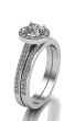 Halo Round Brilliant Cut 4 Prongs Diamond Wedding Set Rings Share Prongs Side Stones In 18K White Gold