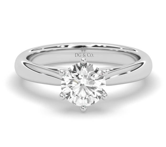 1.00CT IGI Certified Lab Grown Solitaire Diamond Engagement Ring 6 Claw Setting with Tapered Band in 18K White Gold 