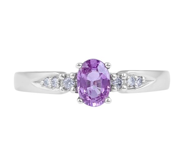 Pink Sapphire Diamond Engagement Ring in 18 Karat White Gold - Diamond rings
