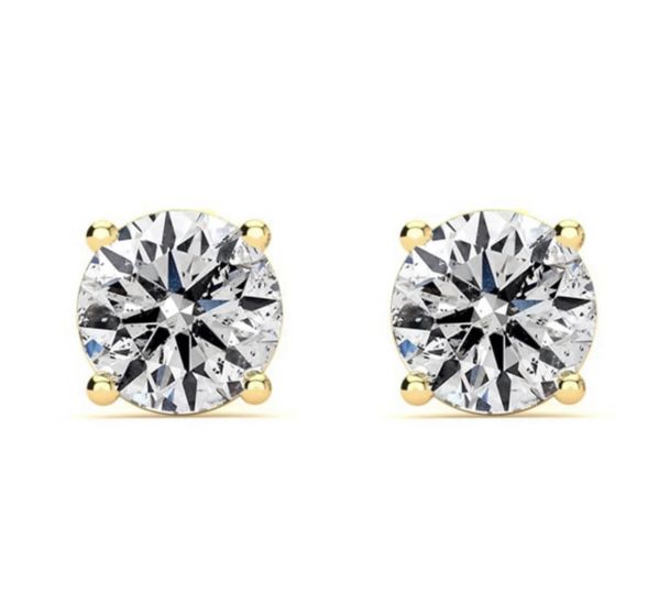 Diamond Stud Solitaire Earring 4 Claw Setting Screw Backing In 18K Yellow Gold 