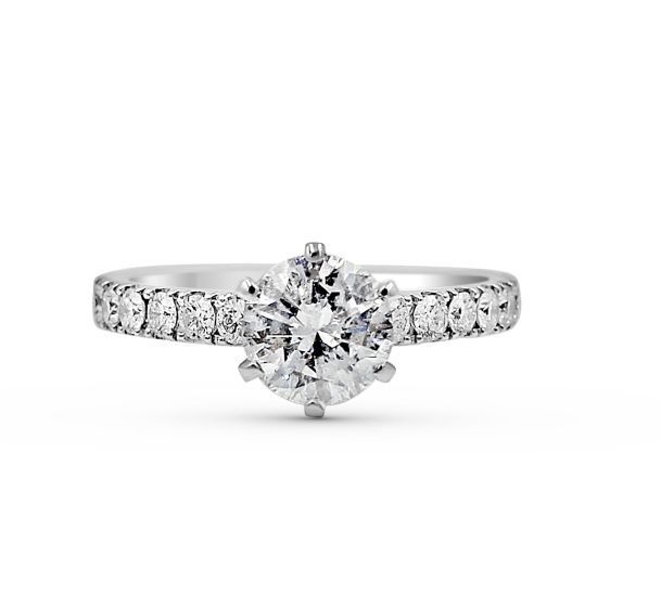 1.00CT  6 Claw GIA Certified Diamond Engagement Ring with Pave Setting Side Stone In 18K White Gold  