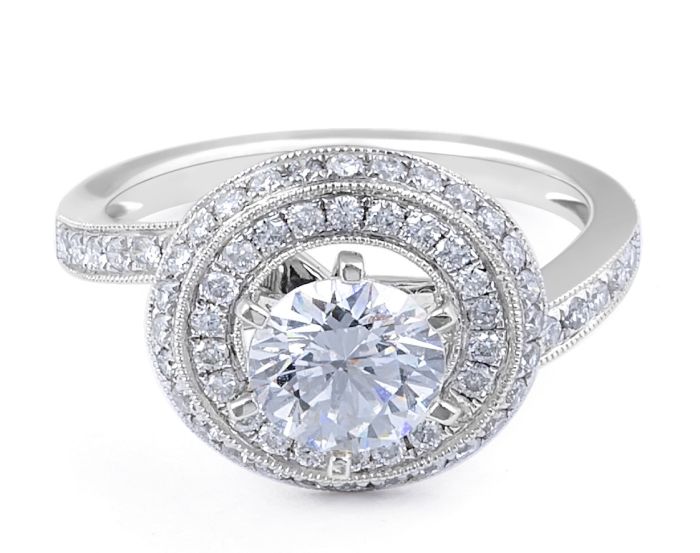 Halo Diamond Engagement Ring in 18 Karat White Gold - Women's Engagement Ring