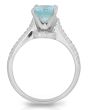 1.26ct Aquamarine Oval Cut 4 Claw Diamond Ring Pave Setting Side stones In 18K White Gold