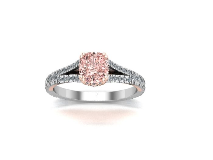 1 Carat  GIA Fancy Pink Brown Diamond Engagement Ring Pave Setting Side Stones In18K White and Rose Gold Fancy Pink Brown Diamond Ring 