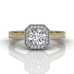 Vintage Round Cut Halo Diamond Engagement Ring With Four Claw Setting Centre Stone