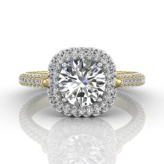 Round Cut Halo Diamond Engagement Ring With Four Claw Setting Centre Stone