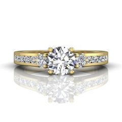 Trilogy Halo Diamond Engagement Ring Prong Channel Setting in 18k Yellow Gold