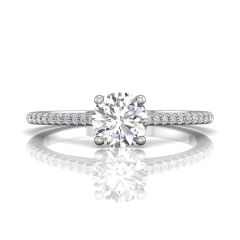 Round Cut Claw Set Diamond Ring With Pave Set Side Stone