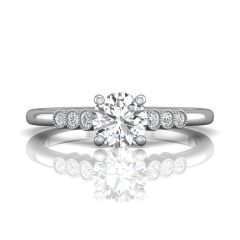 Vintage Milgrain Diamond Engagement Ring With Bezel Setting Side Stone -18K White