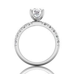 Round Cut Bright and Raised Claw Set Diamond Ring With Pave Set Side Stone -18K White