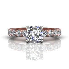 Round Cut Bright and Raised Claw Set Diamond Ring With Pave Set Side Stone -18K Rose